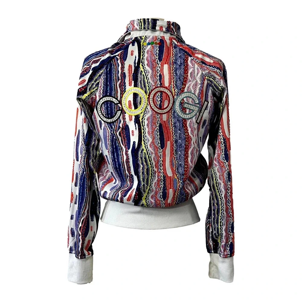 Coogi White & Multicolor Kaleidoscope Abstract Print Zip Front Jacket Small EUC - Picture 11 of 11